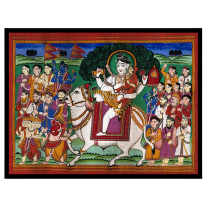 Experience the divine journey of Lord Shiva and Parvati as they grace the celestial Nandi amidst a for office