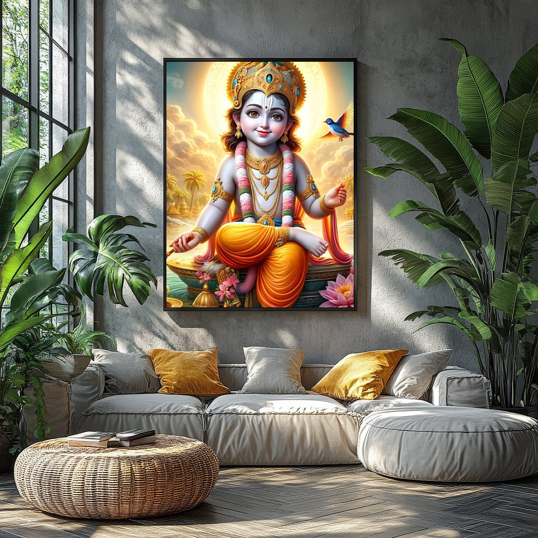 Illuminate your space with 'Divine Radiance,' featuring a celestial child set against a heavenly for Balcony