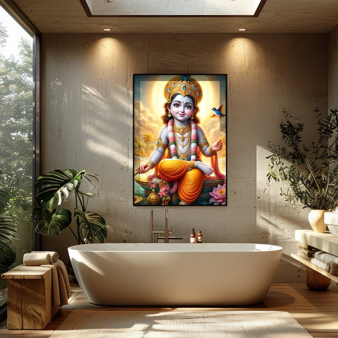 Illuminate your space with 'Divine Radiance,' featuring a celestial child set against a heavenly for Bathroom