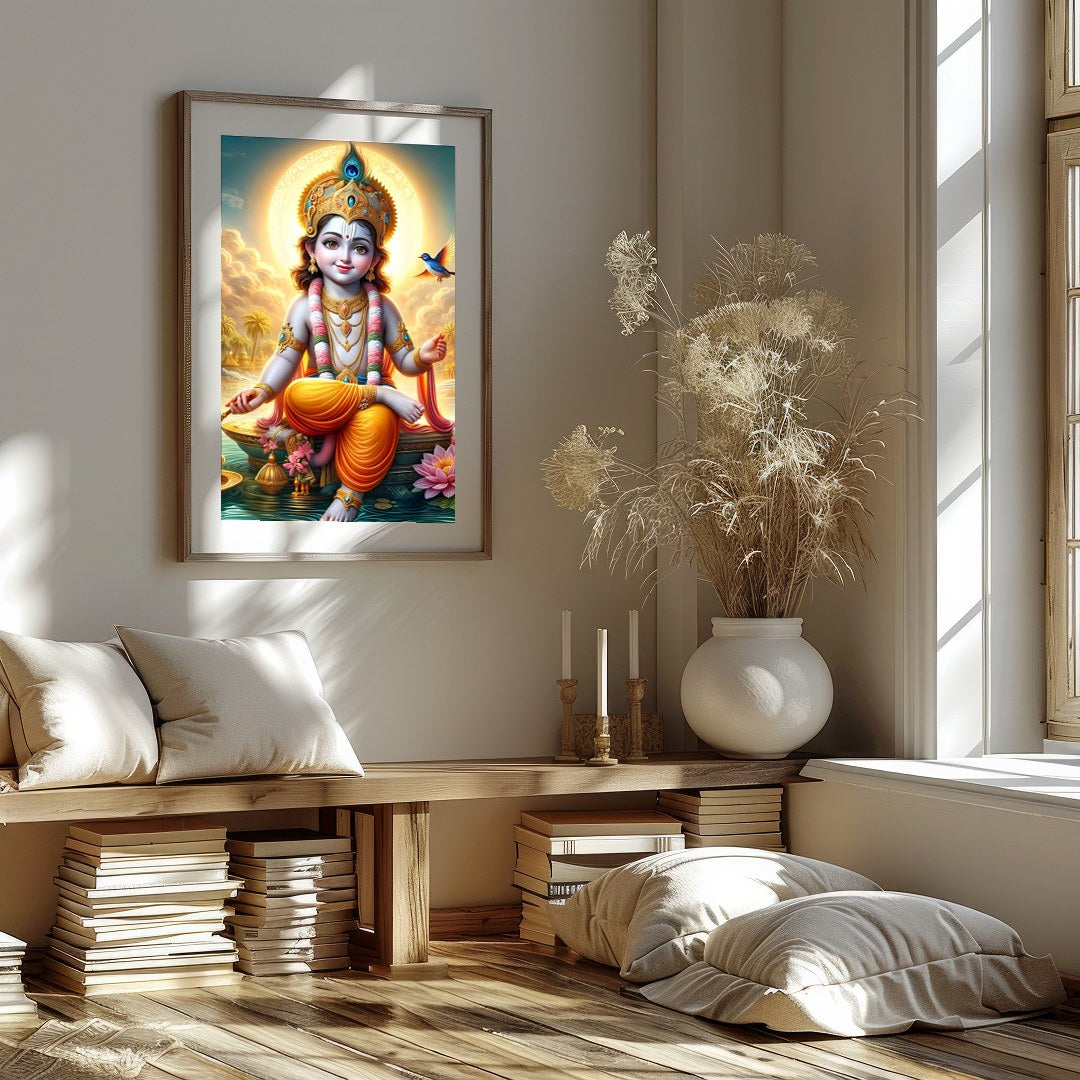 Illuminate your space with 'Divine Radiance,' featuring a celestial child set against a heavenly for decor