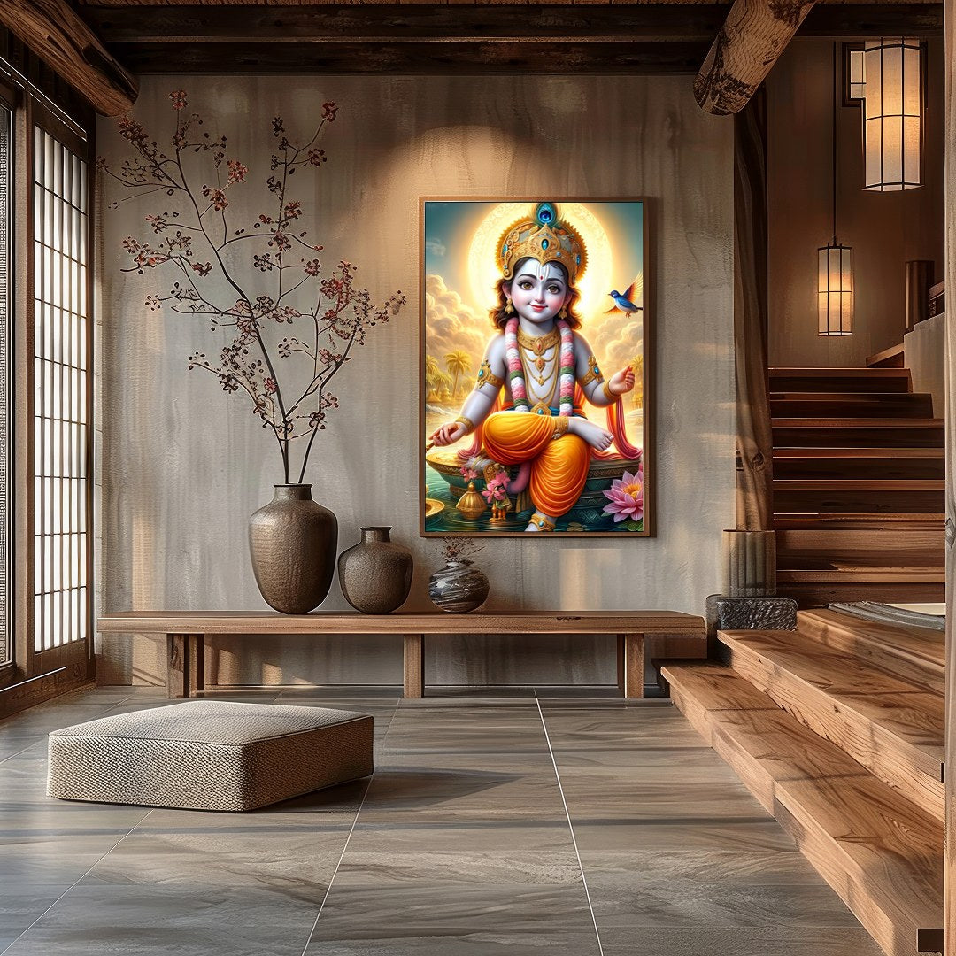 Illuminate your space with 'Divine Radiance,' featuring a celestial child set against a heavenly for Hall