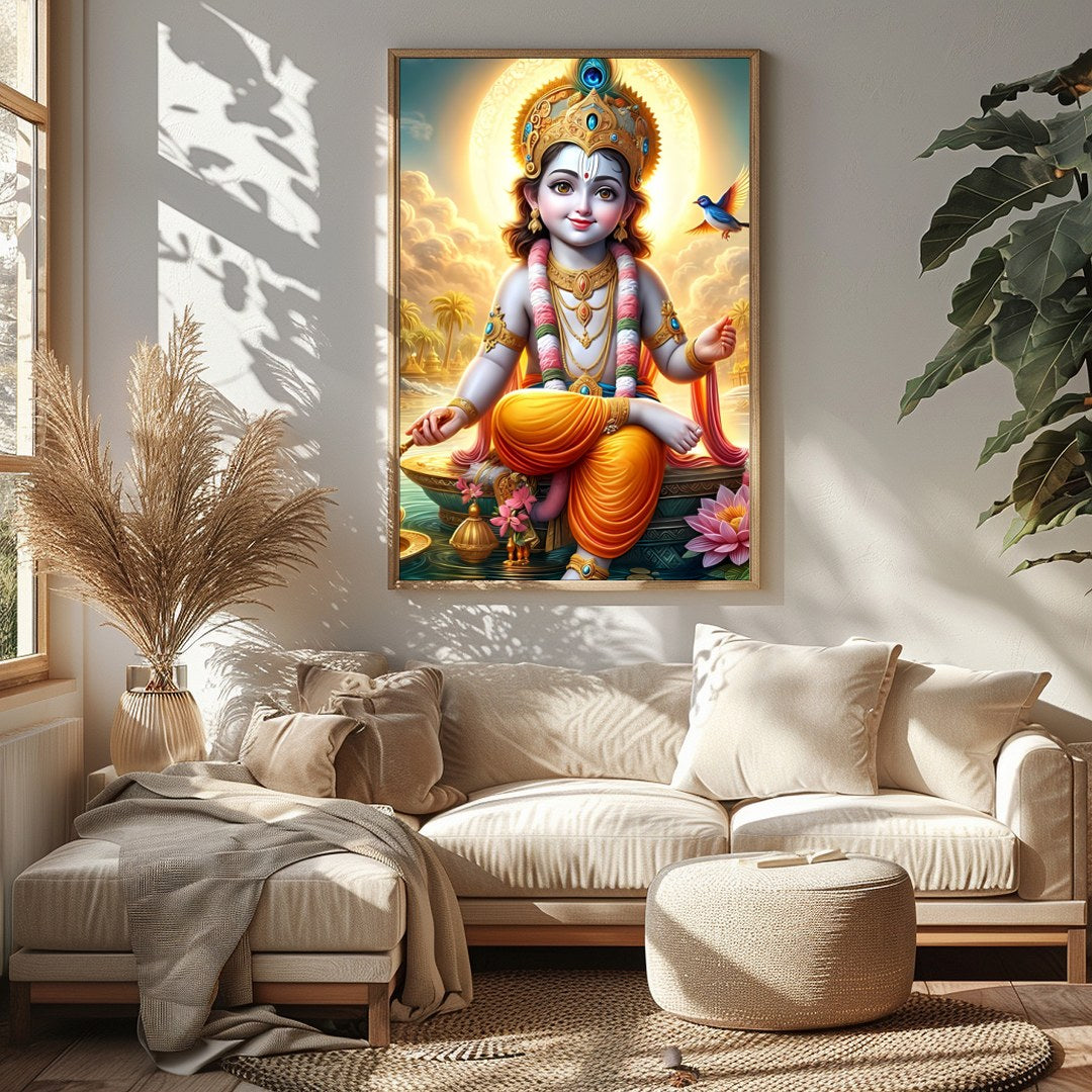 Illuminate your space with 'Divine Radiance,' featuring a celestial child set against a heavenly for Sitting Area