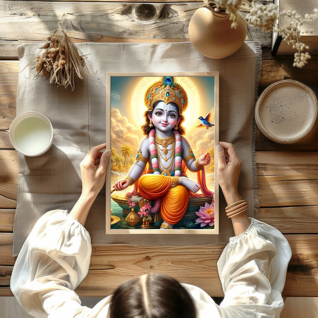 Illuminate your space with 'Divine Radiance,' featuring a celestial child set against a heavenly for studio