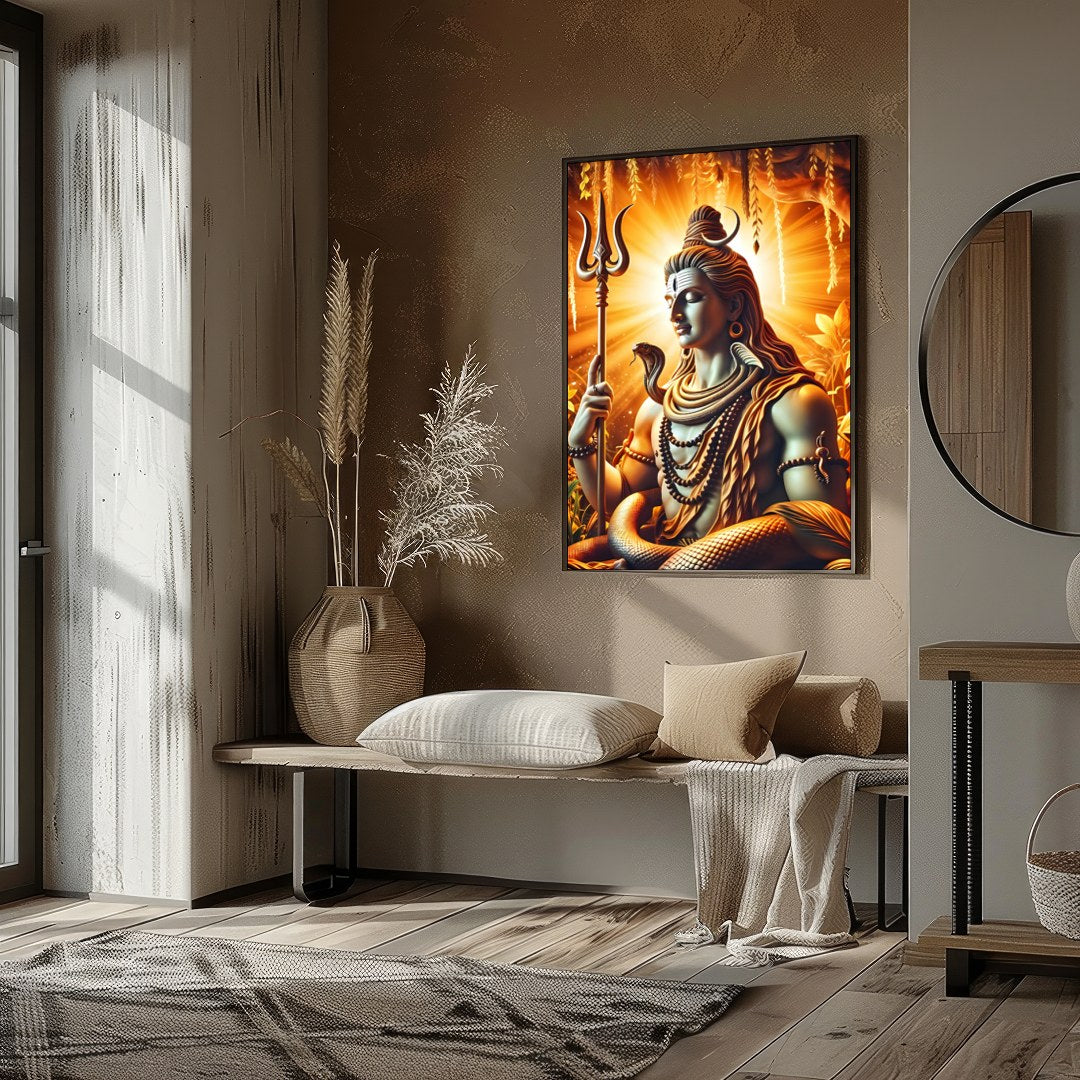 Immerse yourself in the divine presence of Shiva with this captivating artwork. The radiance of for area
