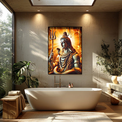 Immerse yourself in the divine presence of Shiva with this captivating artwork. The radiance of for Bathroom