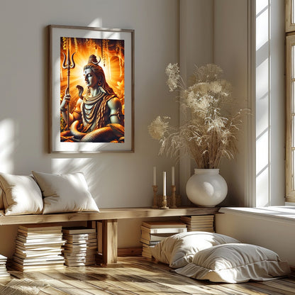 Immerse yourself in the divine presence of Shiva with this captivating artwork. The radiance of for home