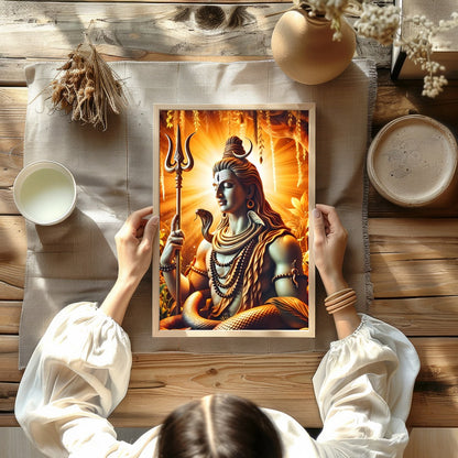 Immerse yourself in the divine presence of Shiva with this captivating artwork. The radiance of for Kitchen