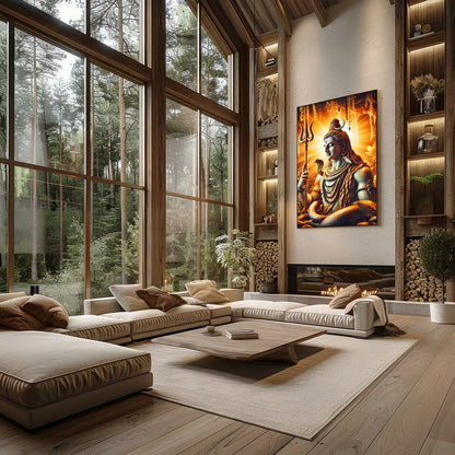 Immerse yourself in the divine presence of Shiva with this captivating artwork. The radiance of for Living Room