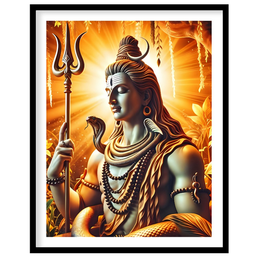 Immerse yourself in the divine presence of Shiva with this captivating artwork. The radiance of for residence