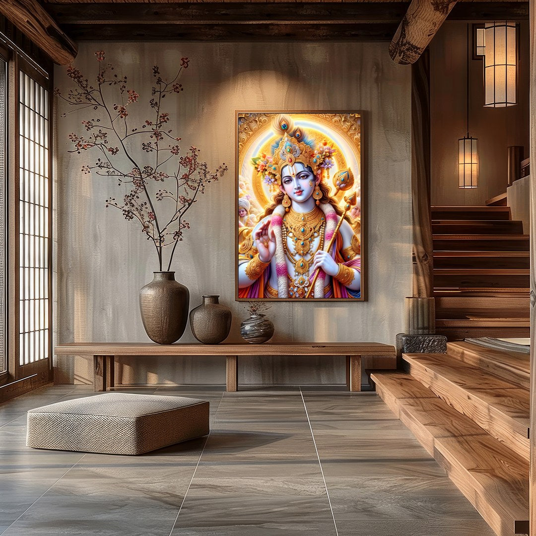 Immerse yourself in the spiritual grace and vibrant colors of this mystical artwork. Featuring an for Hall
