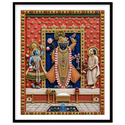 Immerse yourself in the divine aura of Shrinathji captured in this exquisite Pichwai art. The for house
