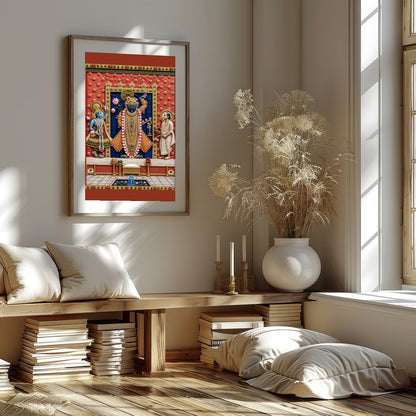 Immerse yourself in the divine aura of Shrinathji captured in this exquisite Pichwai art. The for Living Room