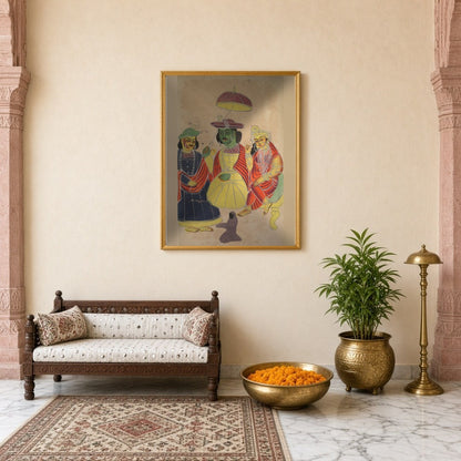 Immerse yourself in the epic tales of the Ramayana with this striking Kalighat artwork, featuring for Entrance
