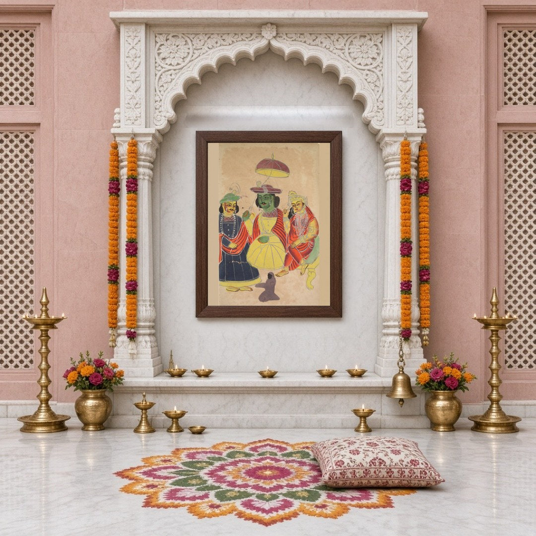 Immerse yourself in the epic tales of the Ramayana with this striking Kalighat artwork, featuring for Home Temple