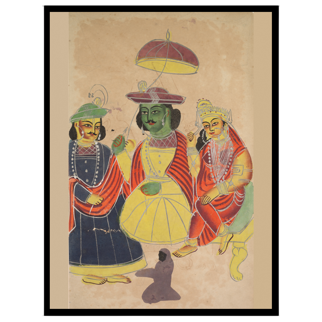 Immerse yourself in the epic tales of the Ramayana with this striking Kalighat artwork, featuring for living-space