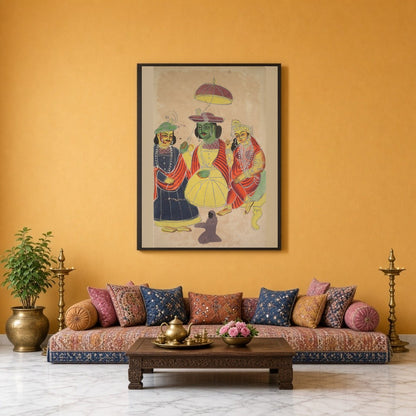 Immerse yourself in the epic tales of the Ramayana with this striking Kalighat artwork, featuring for Sitting Lounge