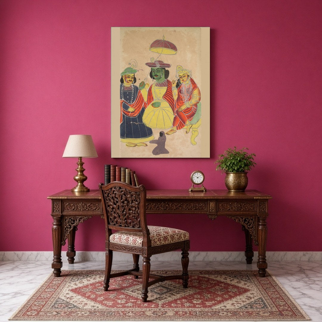 Immerse yourself in the epic tales of the Ramayana with this striking Kalighat artwork, featuring for Study