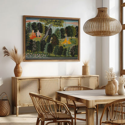 Immerse yourself in a serene scene where divine figures find harmony amidst nature. This exquisite for Dining