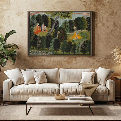 Immerse yourself in a serene scene where divine figures find harmony amidst nature. This exquisite for Family Room