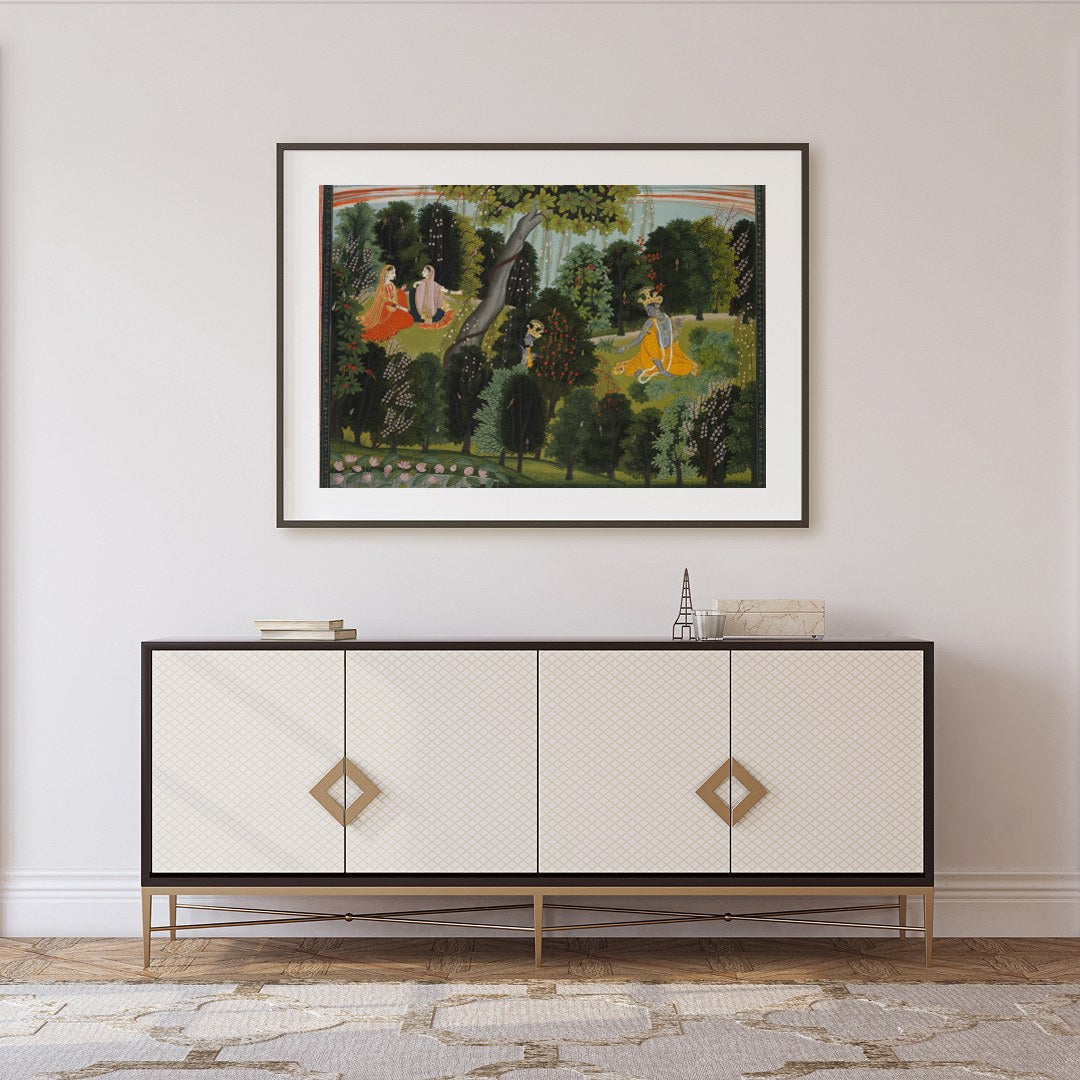 Immerse yourself in a serene scene where divine figures find harmony amidst nature. This exquisite for Foyer