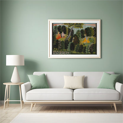 Immerse yourself in a serene scene where divine figures find harmony amidst nature. This exquisite for Hall