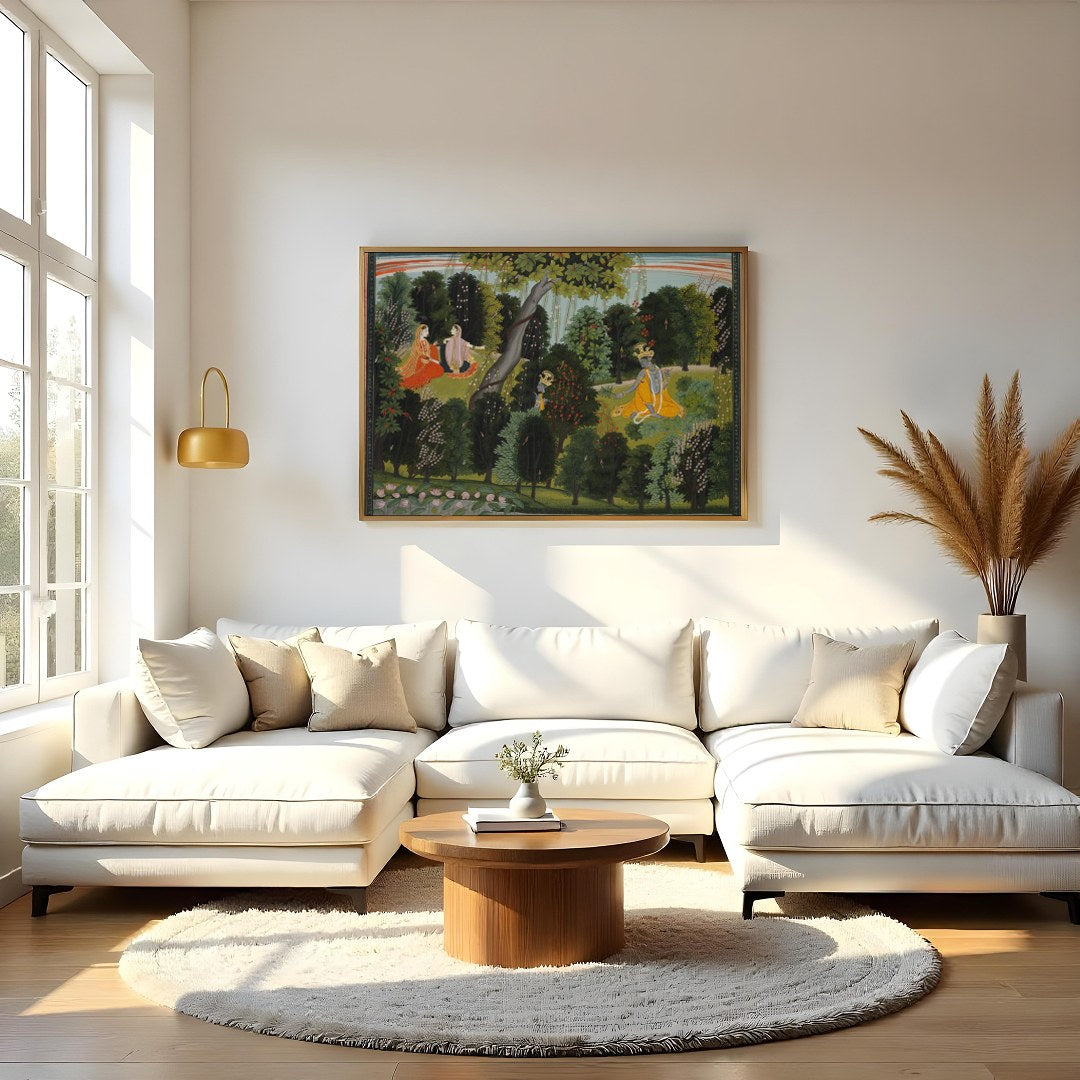 Immerse yourself in a serene scene where divine figures find harmony amidst nature. This exquisite for Living Room