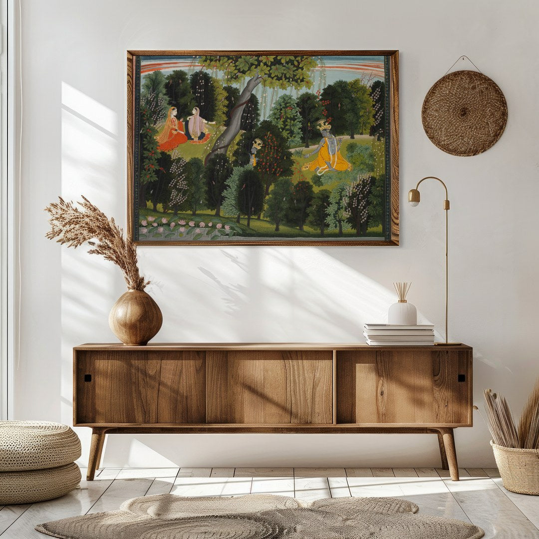 Immerse yourself in a serene scene where divine figures find harmony amidst nature. This exquisite for Sitting Area