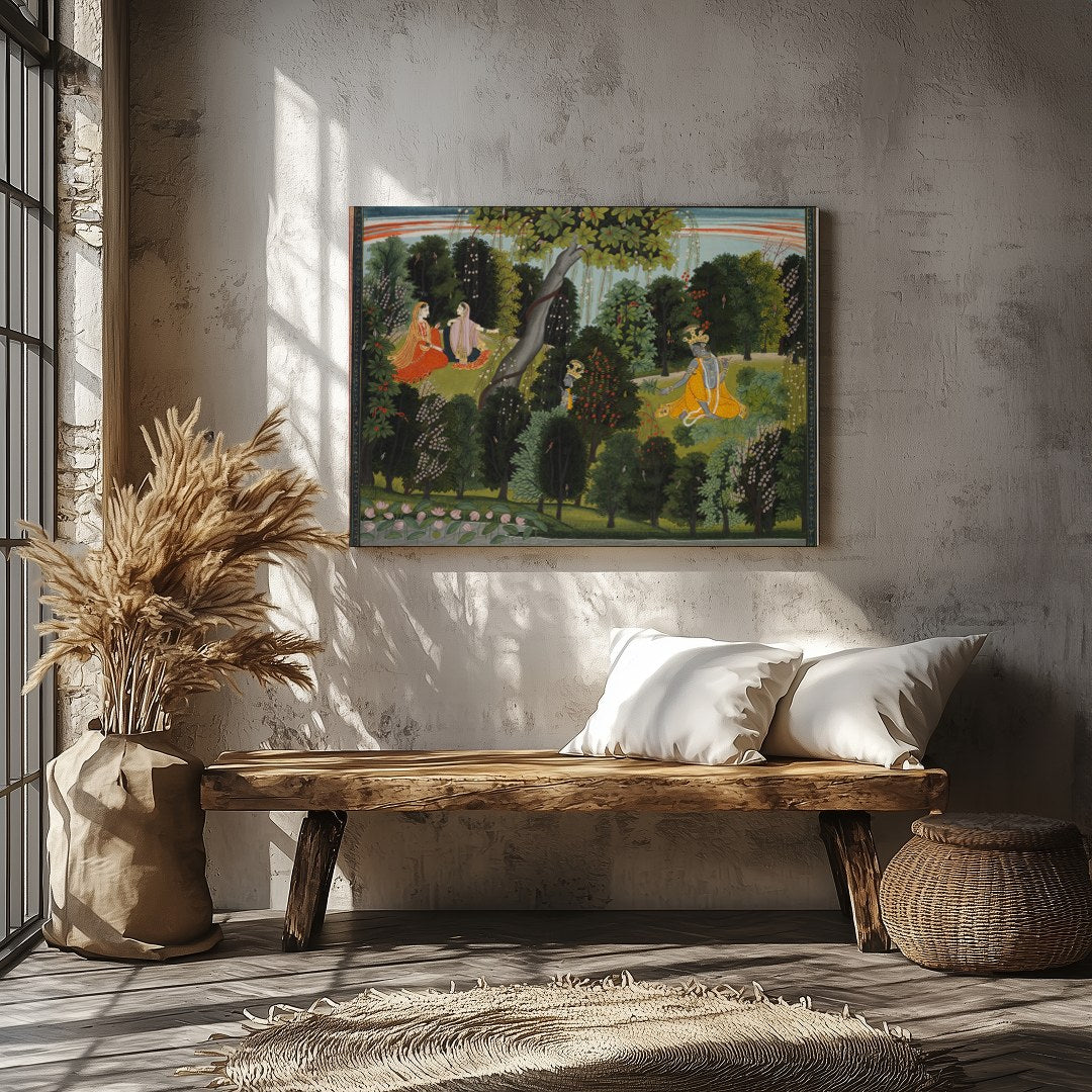 Immerse yourself in a serene scene where divine figures find harmony amidst nature. This exquisite for Veranda