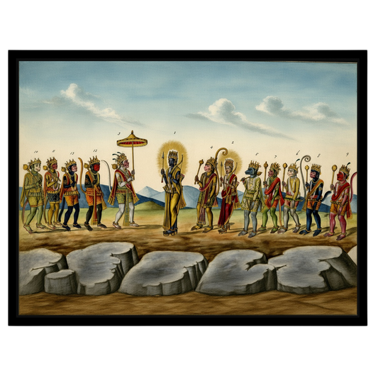 This captivating artwork illustrates a monumental scene from the Ramayana, featuring Lord Rama for gallery