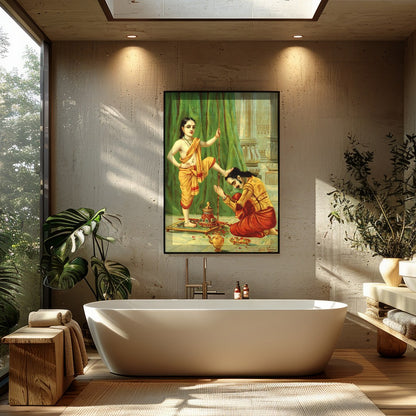 This exquisite piece captures a moment of divine reverence, showcasing intricate details and for Bathroom