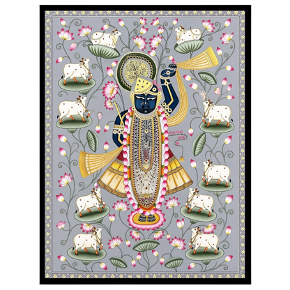 Celebrate the divine grace of Shrinathji, beautifully depicted in this exquisite Pichwai art print. for sanctuary