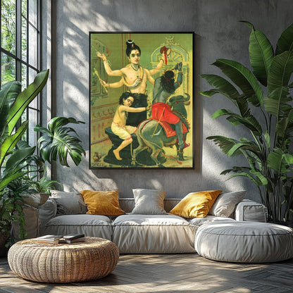 Immerse yourself in the divine narratives with this captivating artwork showcasing a three-armed for Balcony