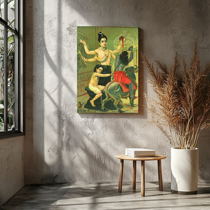 Immerse yourself in the divine narratives with this captivating artwork showcasing a three-armed for Entrance