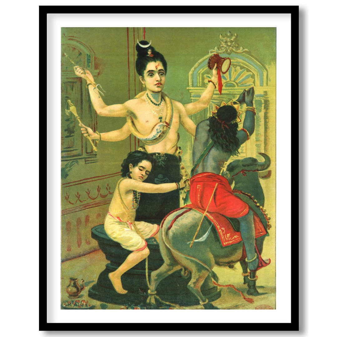 Immerse yourself in the divine narratives with this captivating artwork showcasing a three-armed for interior