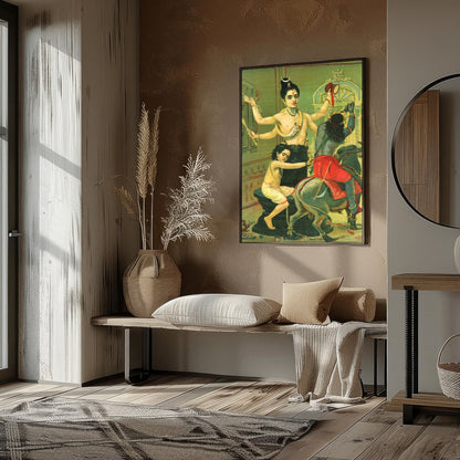 Immerse yourself in the divine narratives with this captivating artwork showcasing a three-armed for studio