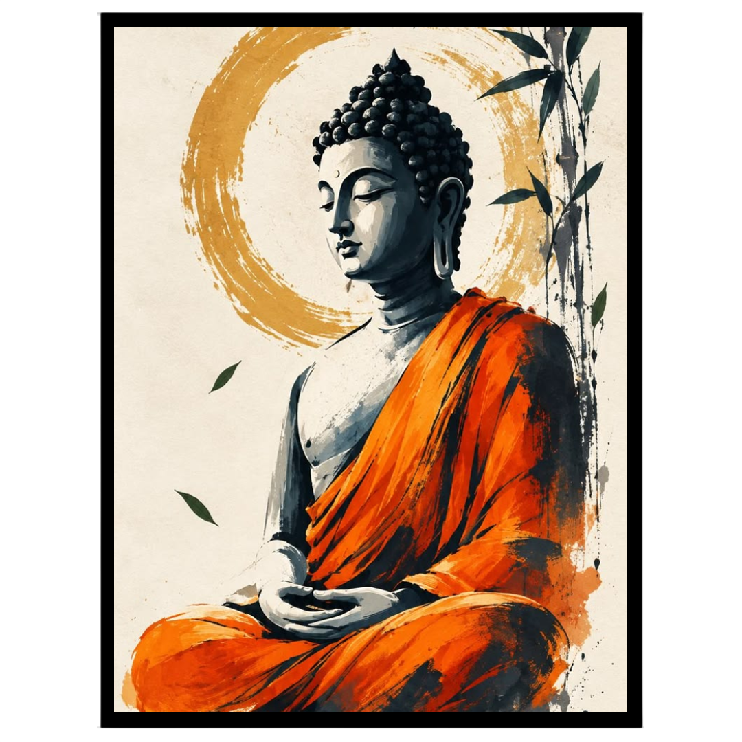 Immerse yourself in the tranquil presence of Lord Buddha, depicted in serene meditation, enveloped for bedroom