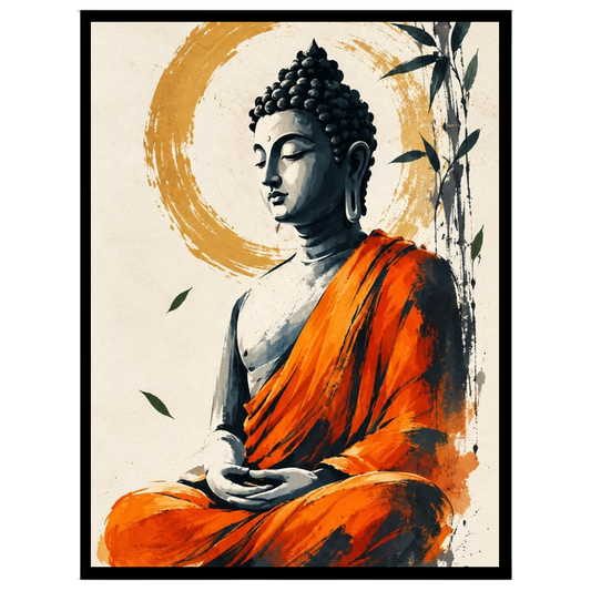 Immerse yourself in the tranquil presence of Lord Buddha, depicted in serene meditation, enveloped for bedroom