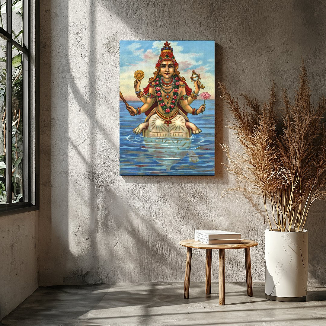 Immerse yourself in this captivating depiction of a serene goddess seated gracefully on water. The for Entrance
