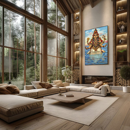 Immerse yourself in this captivating depiction of a serene goddess seated gracefully on water. The for Living Room