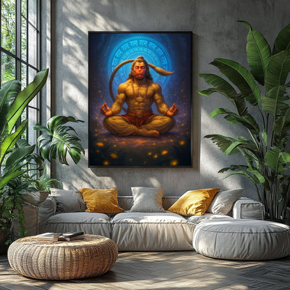 Immerse yourself in the tranquil energy of this exquisite artwork depicting Hanuman in a serene for Balcony