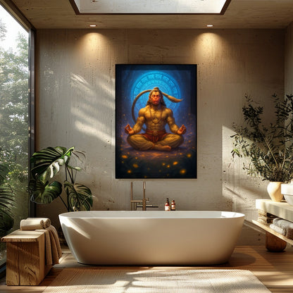 Immerse yourself in the tranquil energy of this exquisite artwork depicting Hanuman in a serene for Bathroom