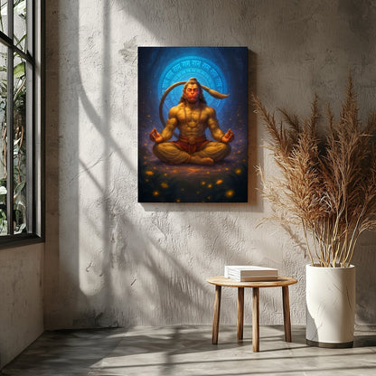 Immerse yourself in the tranquil energy of this exquisite artwork depicting Hanuman in a serene for Entrance