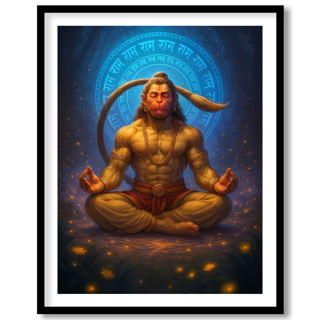 Immerse yourself in the tranquil energy of this exquisite artwork depicting Hanuman in a serene for space