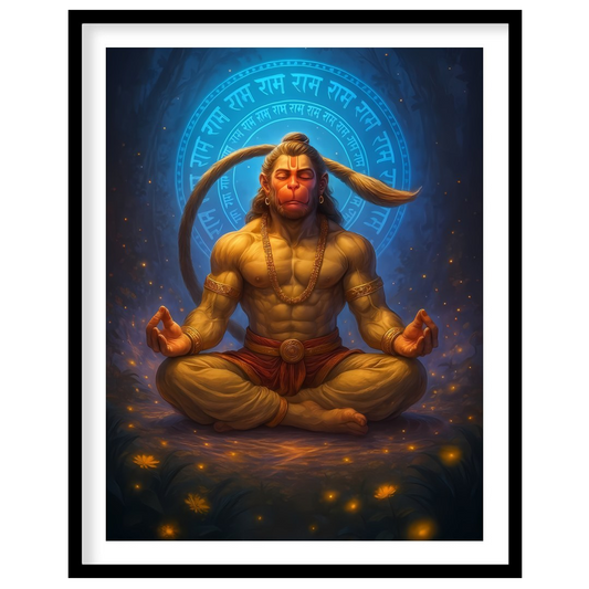 Immerse yourself in the tranquil energy of this exquisite artwork depicting Hanuman in a serene for space