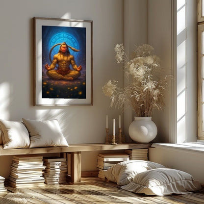 Immerse yourself in the tranquil energy of this exquisite artwork depicting Hanuman in a serene for sweet-home