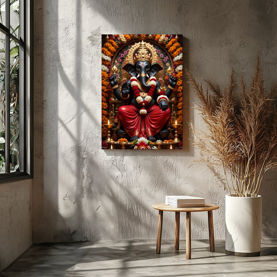 Immerse your space with the sacred tranquility of this exquisite Ganesh artwork. Surrounded by for Entrance