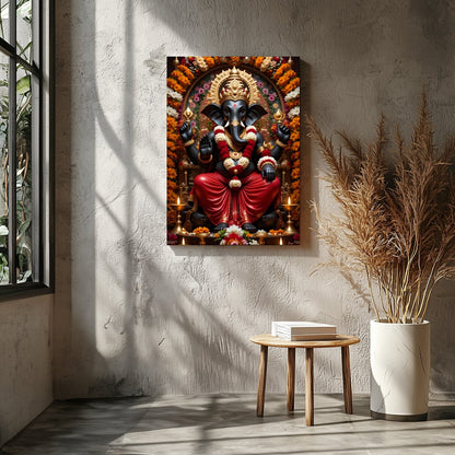 Immerse your space with the sacred tranquility of this exquisite Ganesh artwork. Surrounded by for Entrance