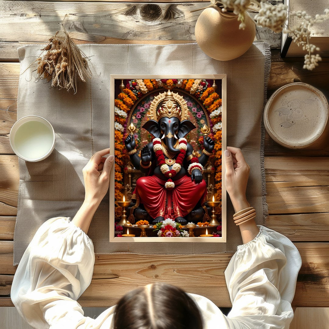 Immerse your space with the sacred tranquility of this exquisite Ganesh artwork. Surrounded by for Kitchen