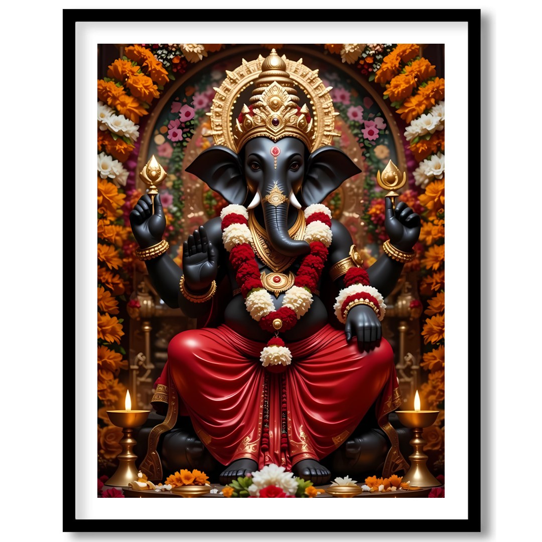 Immerse your space with the sacred tranquility of this exquisite Ganesh artwork. Surrounded by for residence