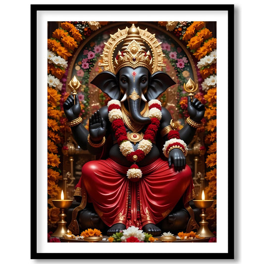 Immerse your space with the sacred tranquility of this exquisite Ganesh artwork. Surrounded by for residence